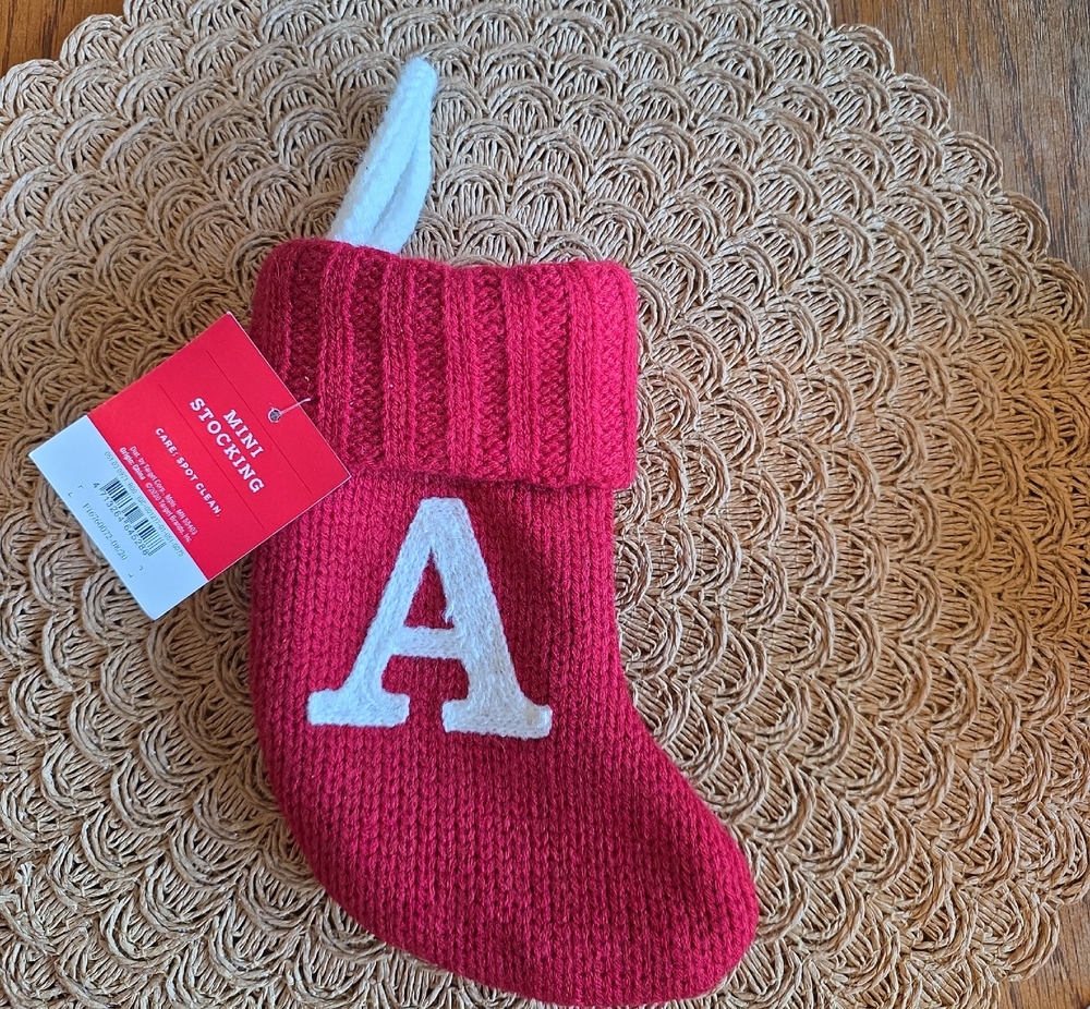 Wondershop Red Knit Mini Christmas Stocking With Monogram White "A"
